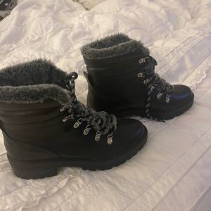 A New Day Black Faux Fur Lace Up Combat Boots